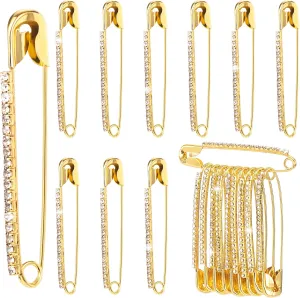 10pcs Rhinestone Safety Pins, Gold Plated Crystal Brooch Pins, Women Safety Pin Brooches, Sweater Clips, Decorative Sock Charm Jewelry Making Supplies for Clothes, Hats, Shawl