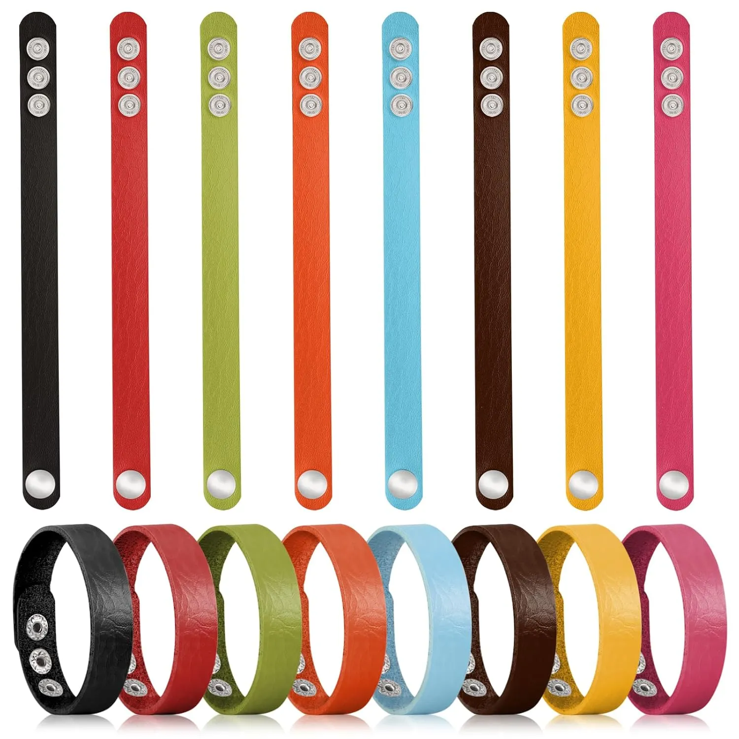 16 Pcs Leather Bracelet Blanks, Leather Snap Bracelets for Stamping Engraving Adjustable Plain PU Wristband Snap Bracelets Leather Cuff Bracelets for Men Women