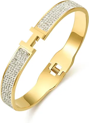 18K Gold and Silver Plated Bangle Bracelet for Women Stainless Steel with Cubic Zirconia Womens Jewelry