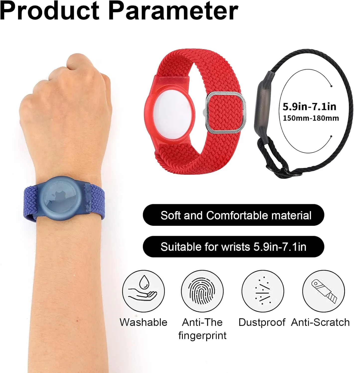 2 Pack Kids Wristband for AirTag, Nylon Watch Band GPS Tracker Holder Protective Case Compatible with Apple Air Tag, Adjustable Anti-lost Bracelet for Toddler Baby Children Elders