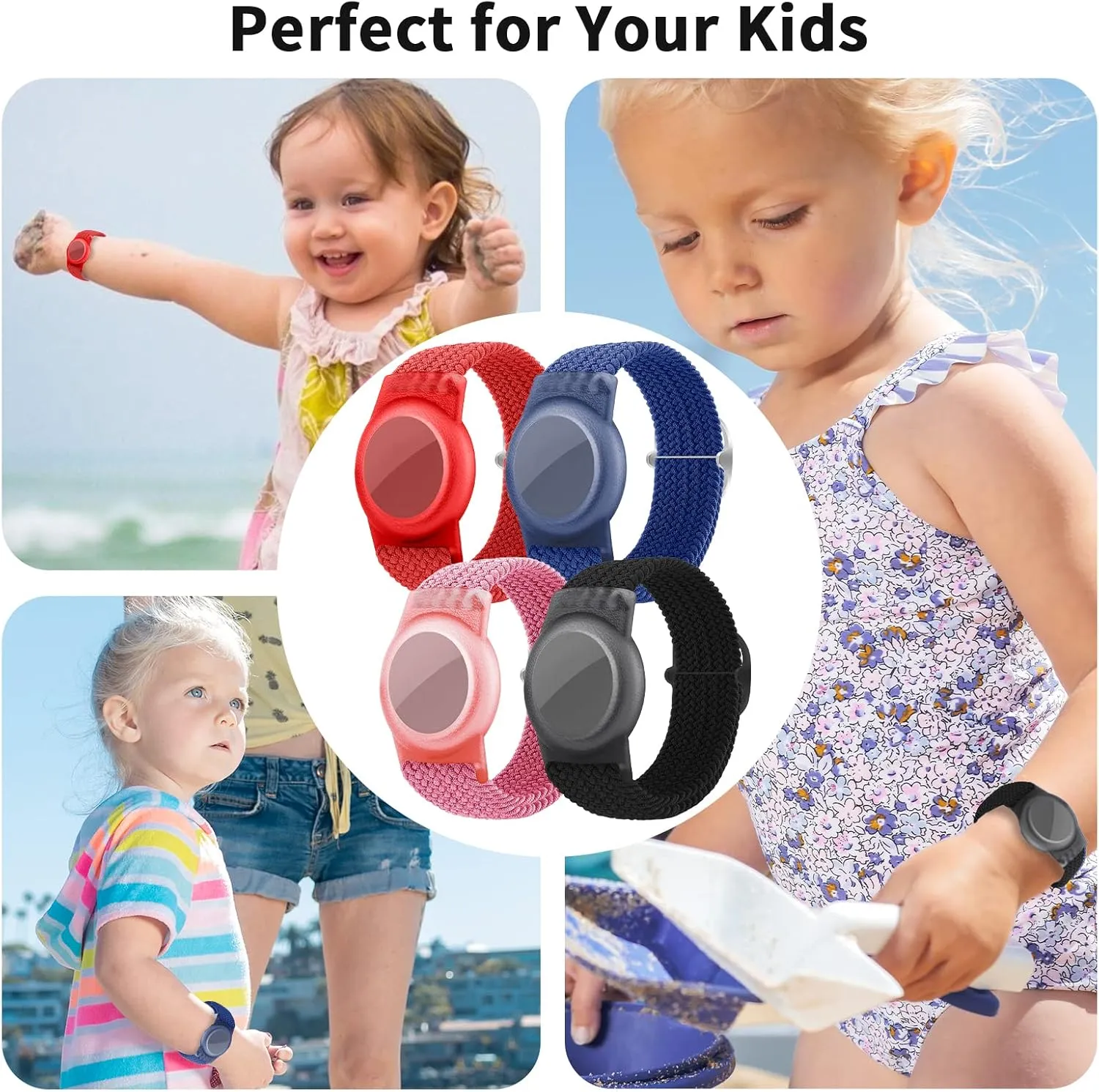 2 Pack Kids Wristband for AirTag, Nylon Watch Band GPS Tracker Holder Protective Case Compatible with Apple Air Tag, Adjustable Anti-lost Bracelet for Toddler Baby Children Elders
