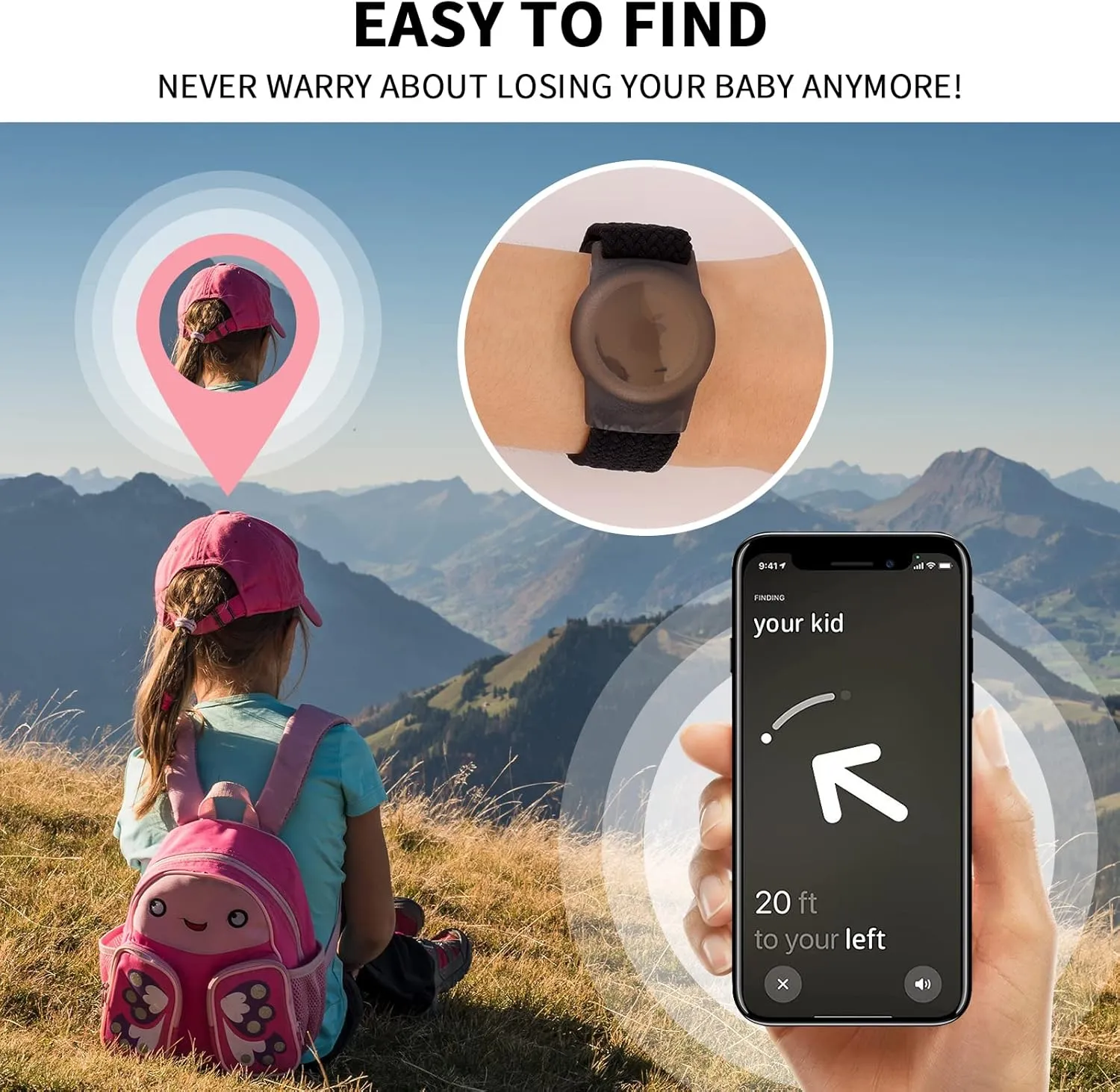 2 Pack Kids Wristband for AirTag, Nylon Watch Band GPS Tracker Holder Protective Case Compatible with Apple Air Tag, Adjustable Anti-lost Bracelet for Toddler Baby Children Elders