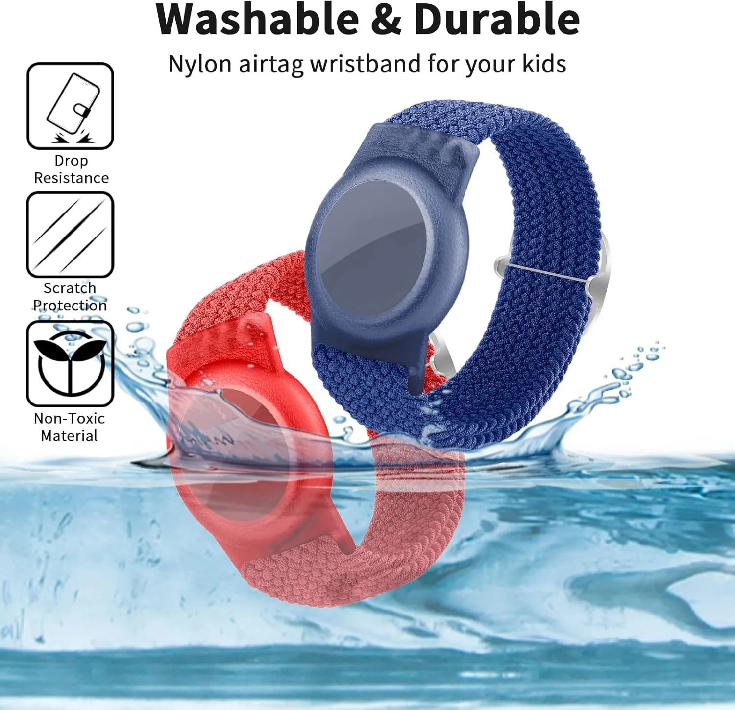 2 Pack Kids Wristband for AirTag, Nylon Watch Band GPS Tracker Holder Protective Case Compatible with Apple Air Tag, Adjustable Anti-lost Bracelet for Toddler Baby Children Elders