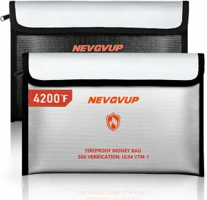 4200F Fireproof Money Bag for Cash -Heat Insulated, 9.8 x 6.5" Fireproof Document Bag with Waterproof Zipper, Small Fireproof Bag Set with Reflective Strip and Fireproof Edging for Valuables