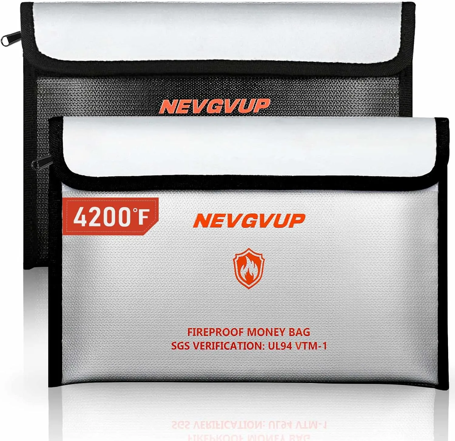 4200F Fireproof Money Bag for Cash -Heat Insulated, 9.8 x 6.5" Fireproof Document Bag with Waterproof Zipper, Small Fireproof Bag Set with Reflective Strip and Fireproof Edging for Valuables