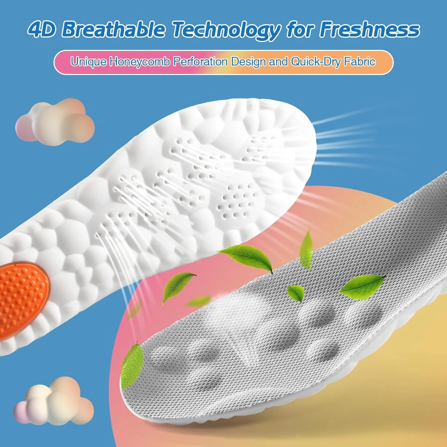 4D Cloud-Soft Comfort Soles for Women - Memory Foam Cushioning Steppers Insoles with Heel Shock Pad - Trim-to-Fit Arch Support Insoles for Foot Pain Relief and Fatigue Reduction (US W 6.5-9)