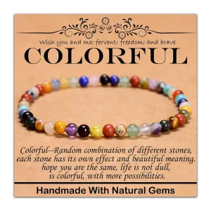 4mm Natural Healing Gemstone Bracelet Handmade Yoga Stretch Elastic Bracelet Stress Relief Crystal Jewelry for Men and Women (4mm,Colorful)