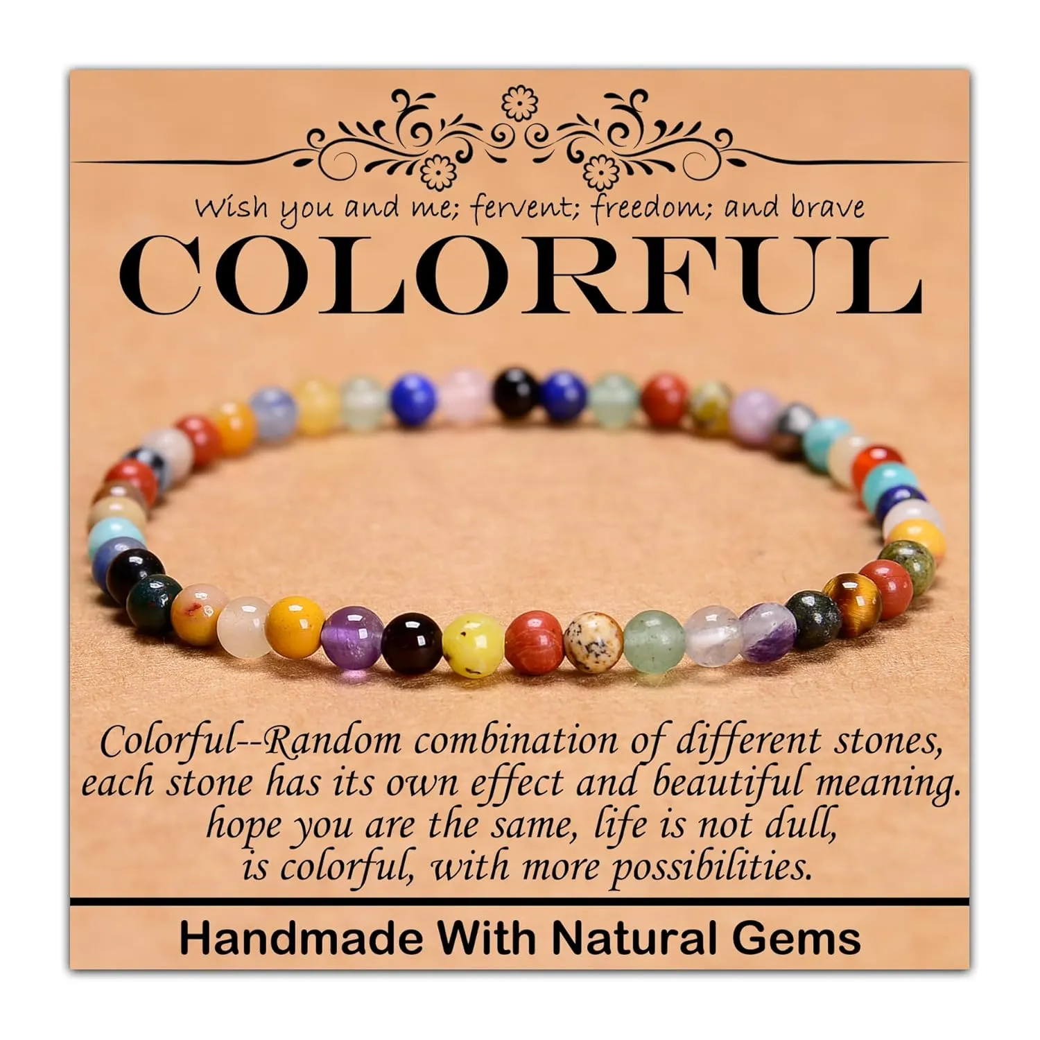 4mm Natural Healing Gemstone Bracelet Handmade Yoga Stretch Elastic Bracelet Stress Relief Crystal Jewelry for Men and Women (4mm,Colorful)