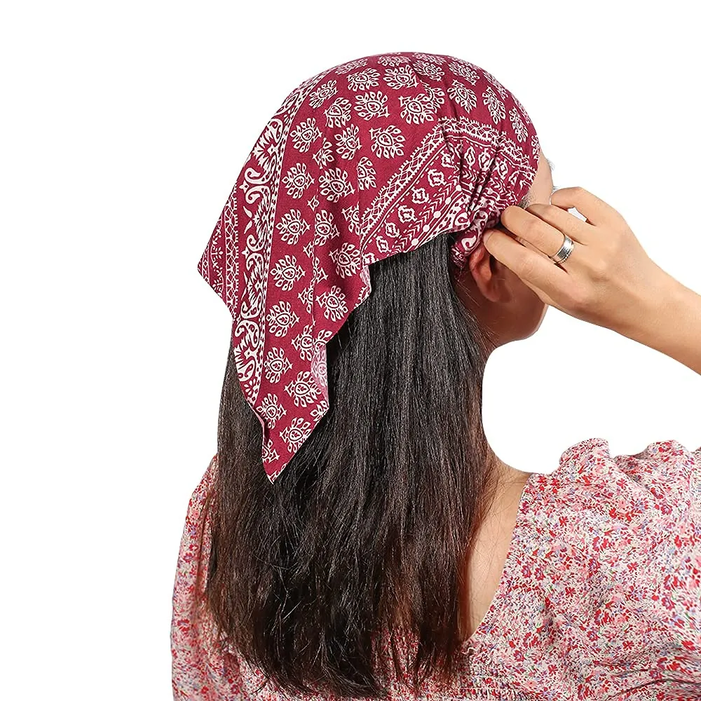 6 Pack Hair Scarf Headband for Women - Elastic Hair Kerchief Boho Triangle Bandana Head Scarf with Clips Non Slip Headbands Scarves for Girls