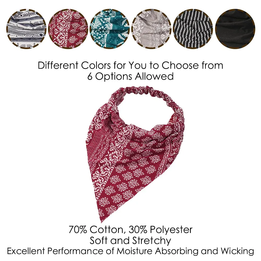 6 Pack Hair Scarf Headband for Women - Elastic Hair Kerchief Boho Triangle Bandana Head Scarf with Clips Non Slip Headbands Scarves for Girls