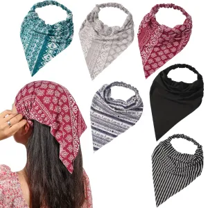 6 Pack Hair Scarf Headband for Women - Elastic Hair Kerchief Boho Triangle Bandana Head Scarf with Clips Non Slip Headbands Scarves for Girls