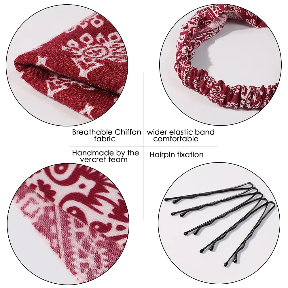6 Pack Hair Scarf Headband for Women - Elastic Hair Kerchief Boho Triangle Bandana Head Scarf with Clips Non Slip Headbands Scarves for Girls