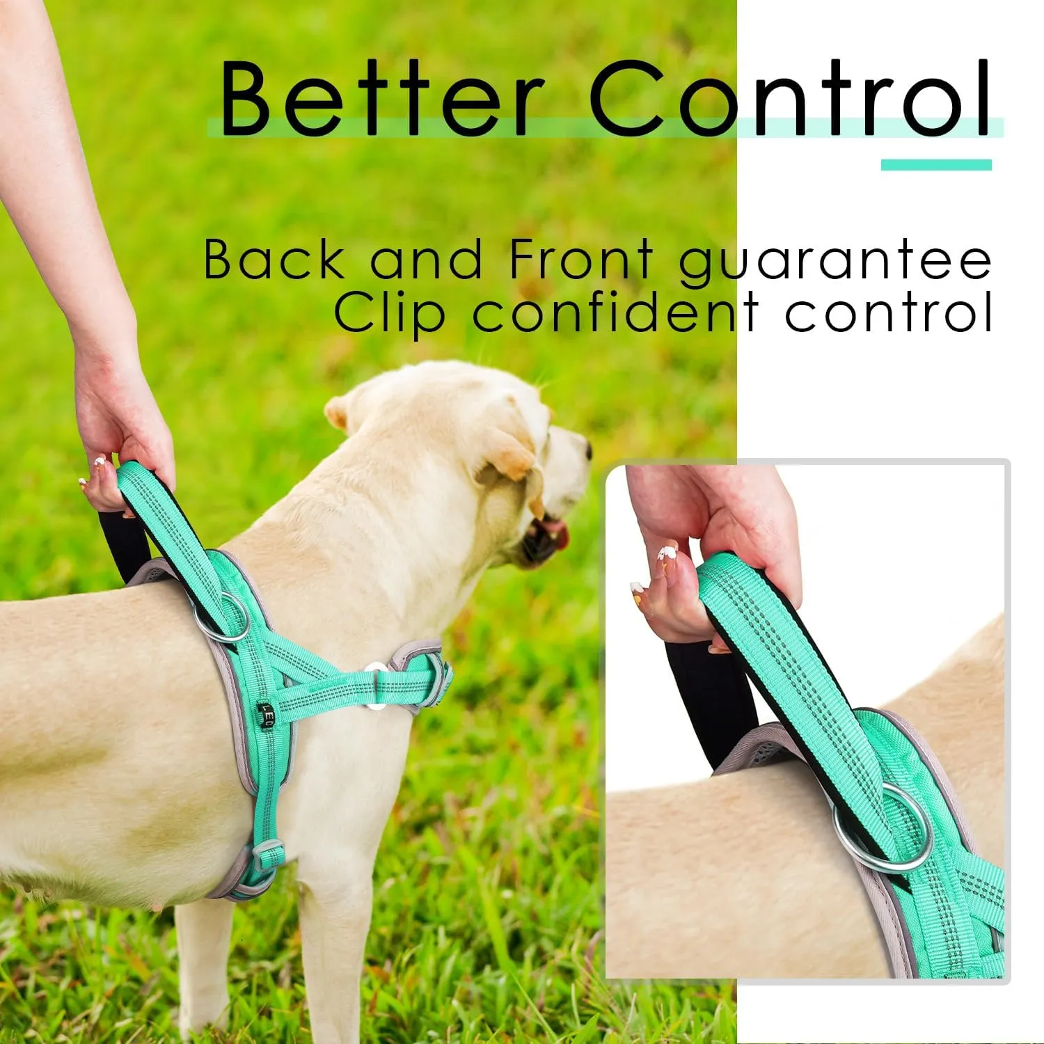 ADVENTUREMORE No Pull Large Dog Harness, Sport Dog Halter Harness Reflective Breathable Dog Vest Escape Proof Dog Harness with Easy Control Front Clip Handle for Training Walking XL Teal
