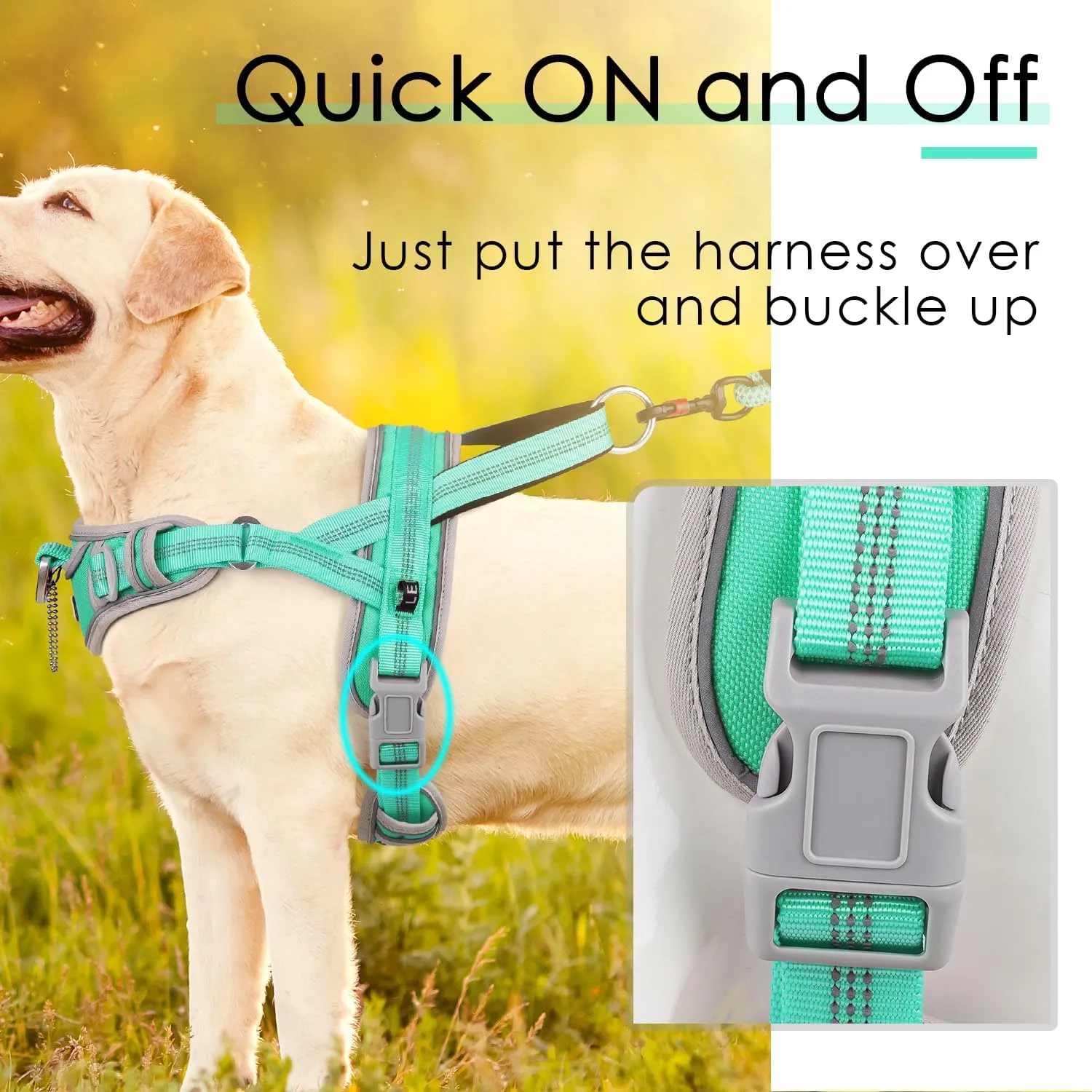 ADVENTUREMORE No Pull Large Dog Harness, Sport Dog Halter Harness Reflective Breathable Dog Vest Escape Proof Dog Harness with Easy Control Front Clip Handle for Training Walking XL Teal