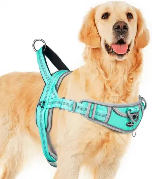 ADVENTUREMORE No Pull Large Dog Harness, Sport Dog Halter Harness Reflective Breathable Dog Vest Escape Proof Dog Harness with Easy Control Front Clip Handle for Training Walking XL Teal
