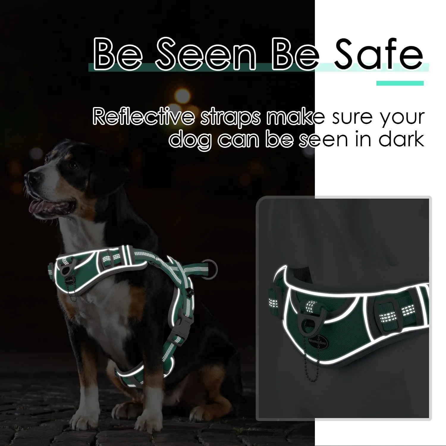 ADVENTUREMORE No Pull Large Dog Harness, Sport Dog Halter Harness Reflective Breathable Dog Vest Escape Proof Dog Harness with Easy Control Front Clip Handle for Training Walking XL Teal