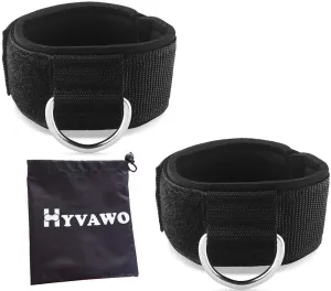 Ankle Straps Neoprene Padded Fitness Wrist Cuffs with D Ring High Strength Exercises Gym Pulley Strap for Cable Machines (Black 2 Pack)