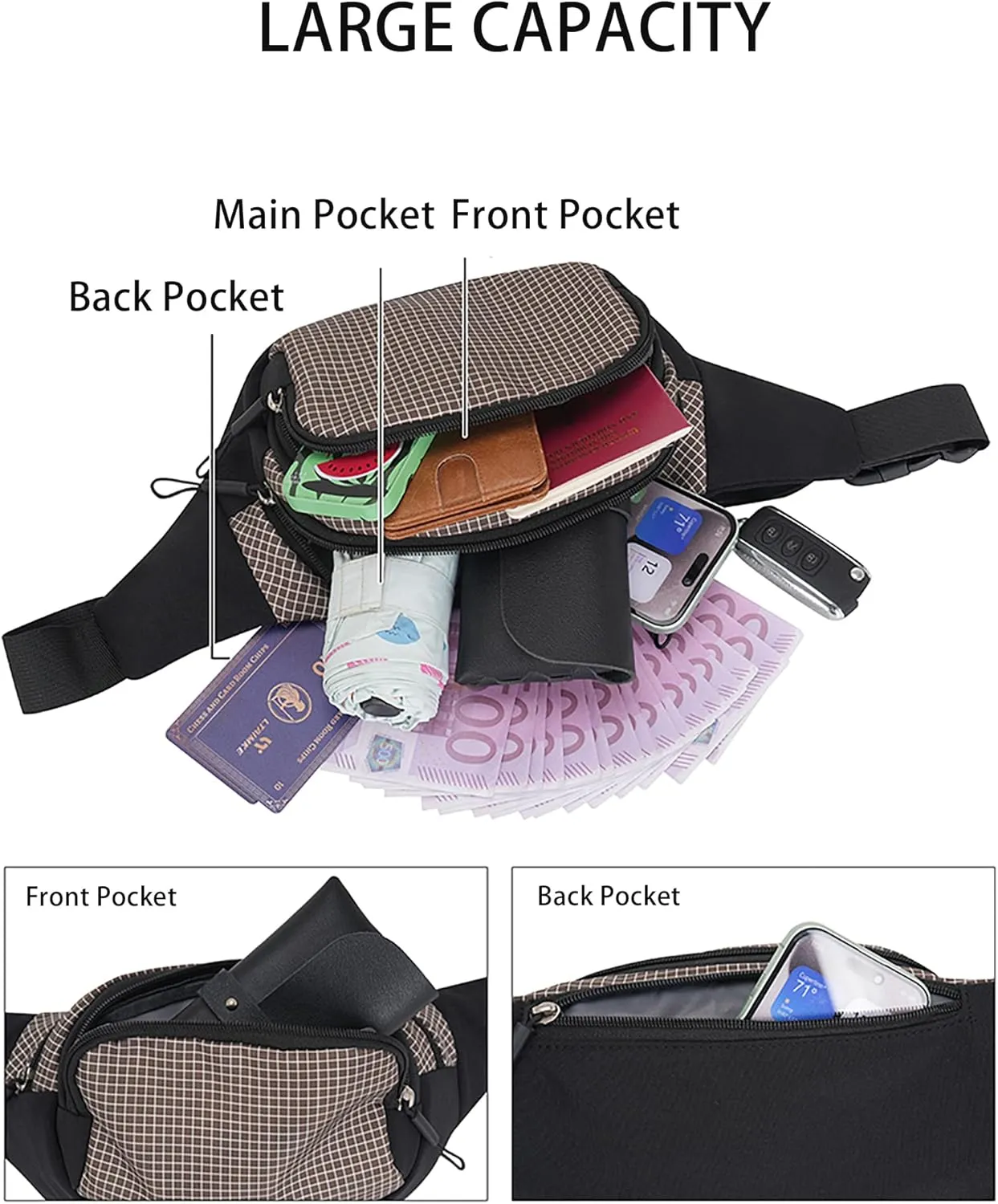 Ausion Fanny Pack Waist Bag for Men&Women Adjustable Belt Hip Bum Bag Fashion Water Resistant Hiking Waist Bag for Traveling Casual Running Hiking Cycling