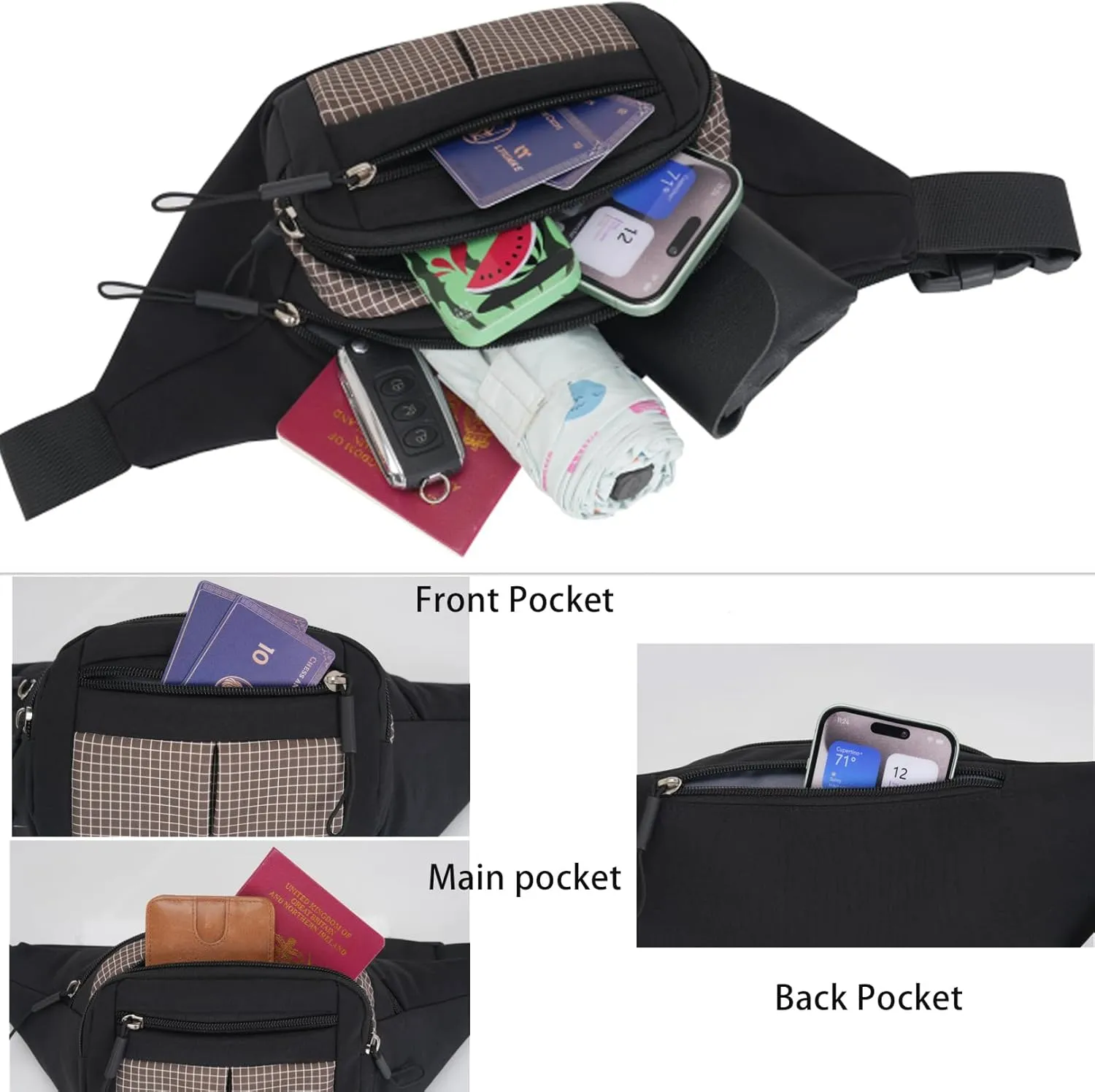 Ausion Fanny Pack Waist Bag for Men&Women Adjustable Belt Hip Bum Bag Fashion Water Resistant Hiking Waist Bag for Traveling Casual Running Hiking Cycling