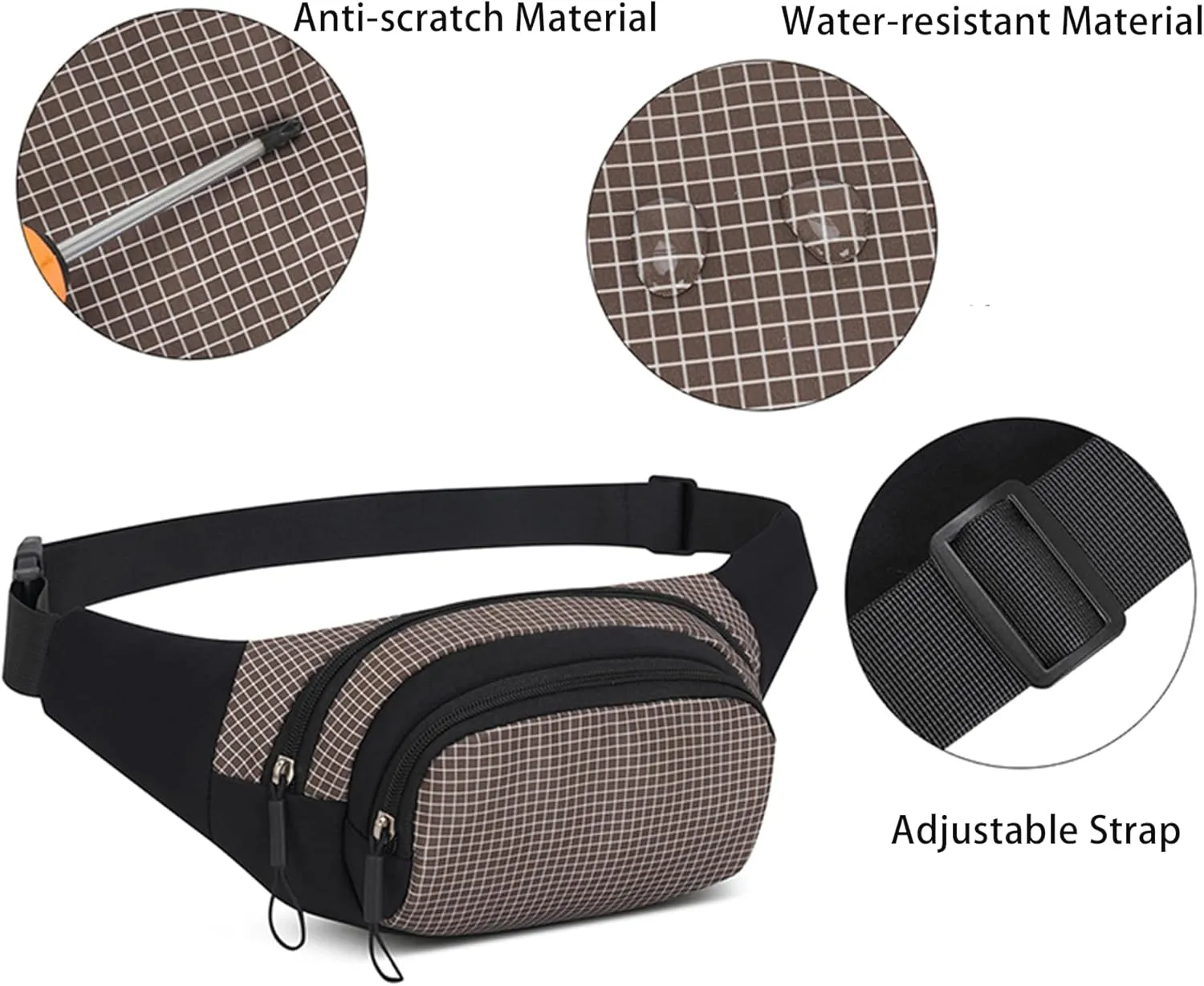 Ausion Fanny Pack Waist Bag for Men&Women Adjustable Belt Hip Bum Bag Fashion Water Resistant Hiking Waist Bag for Traveling Casual Running Hiking Cycling