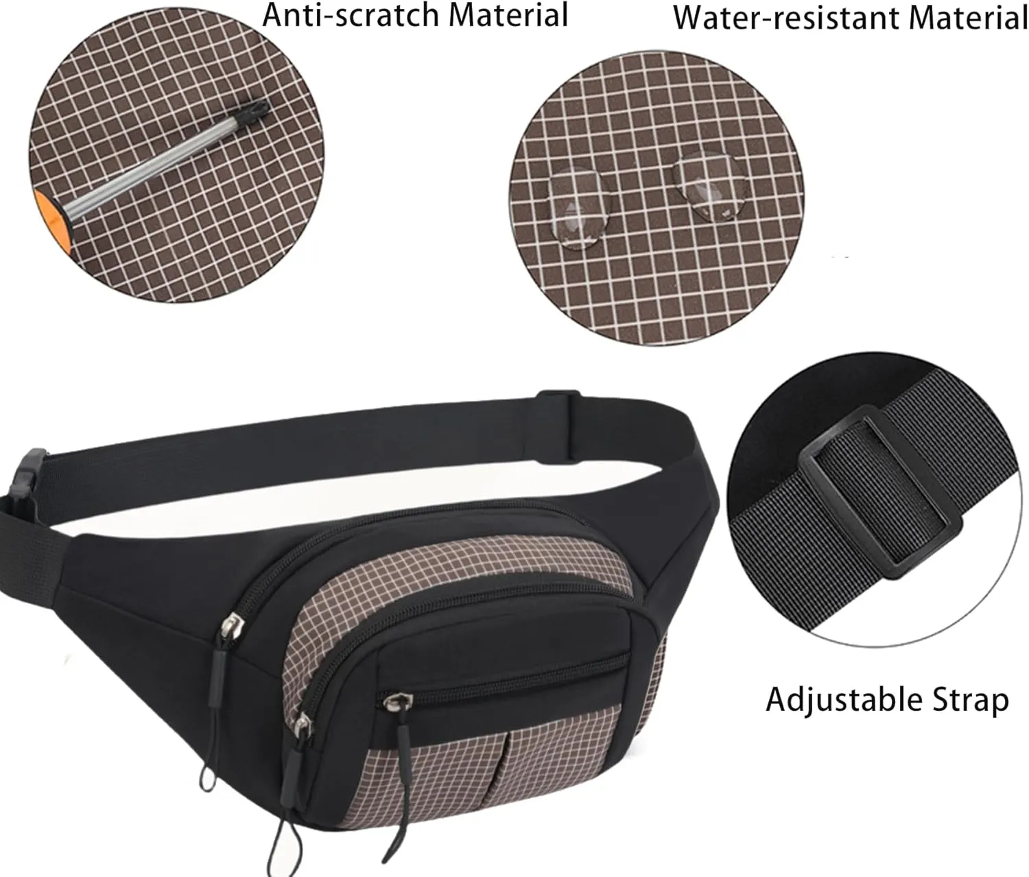 Ausion Fanny Pack Waist Bag for Men&Women Adjustable Belt Hip Bum Bag Fashion Water Resistant Hiking Waist Bag for Traveling Casual Running Hiking Cycling