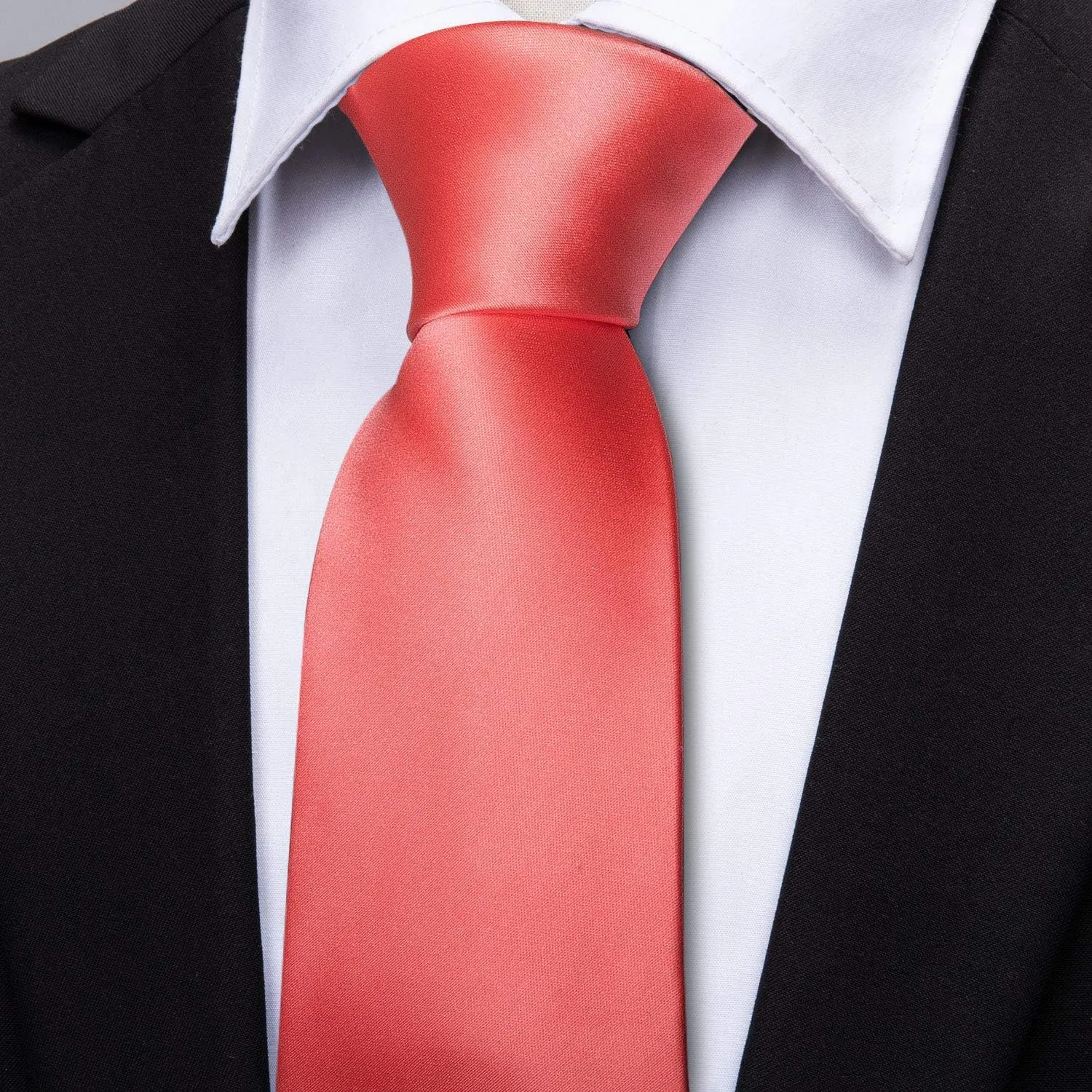 Barry.Wang Plain Men Silk Ties Extra Long Stain Necktie for Wedding Business Handkerchief Cufflinks Set Solid Colors