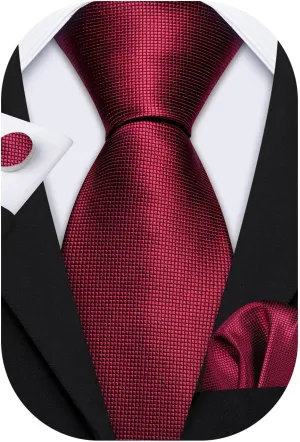 Barry.Wang Plain Men Silk Ties Extra Long Stain Necktie for Wedding Business Handkerchief Cufflinks Set Solid Colors