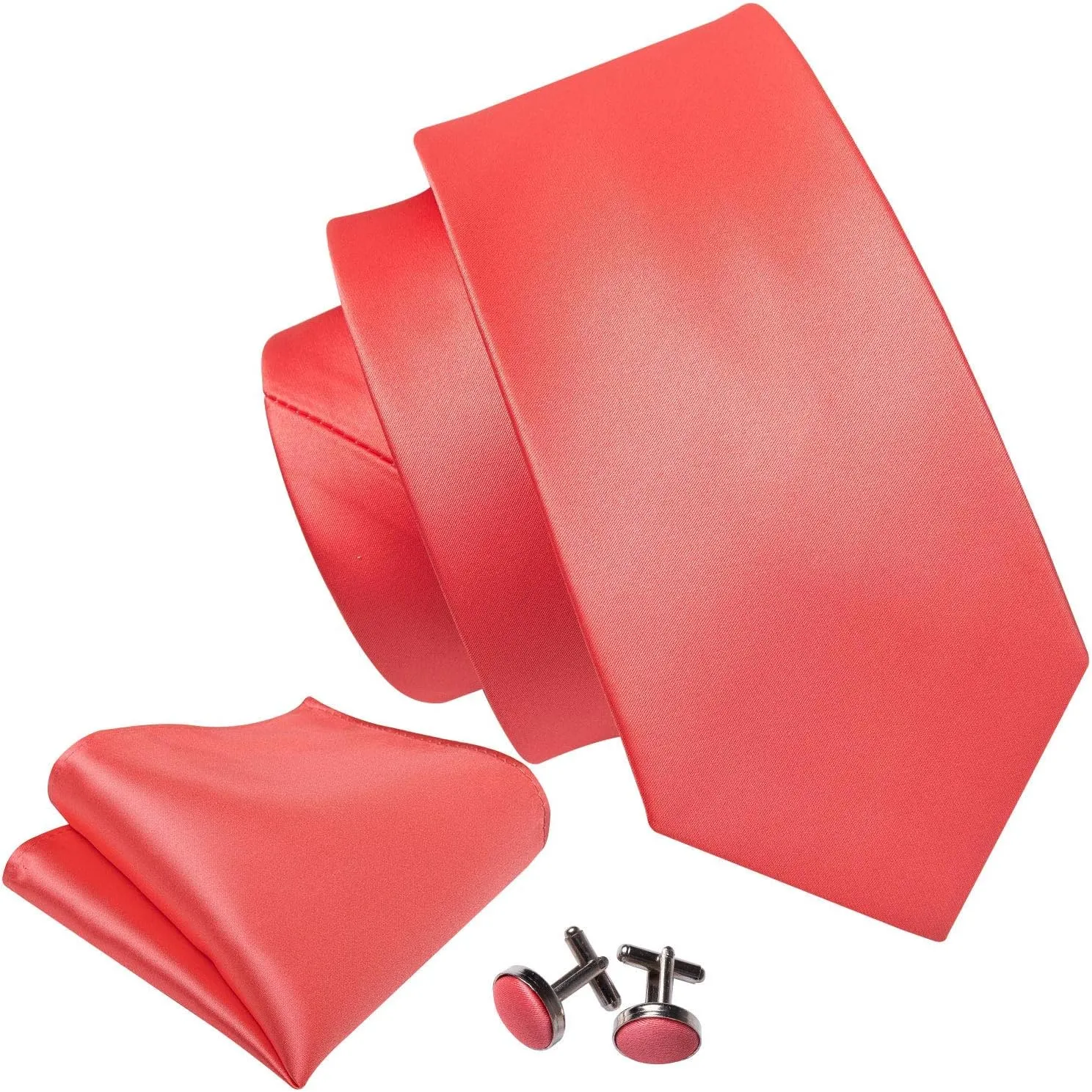 Barry.Wang Plain Men Silk Ties Extra Long Stain Necktie for Wedding Business Handkerchief Cufflinks Set Solid Colors