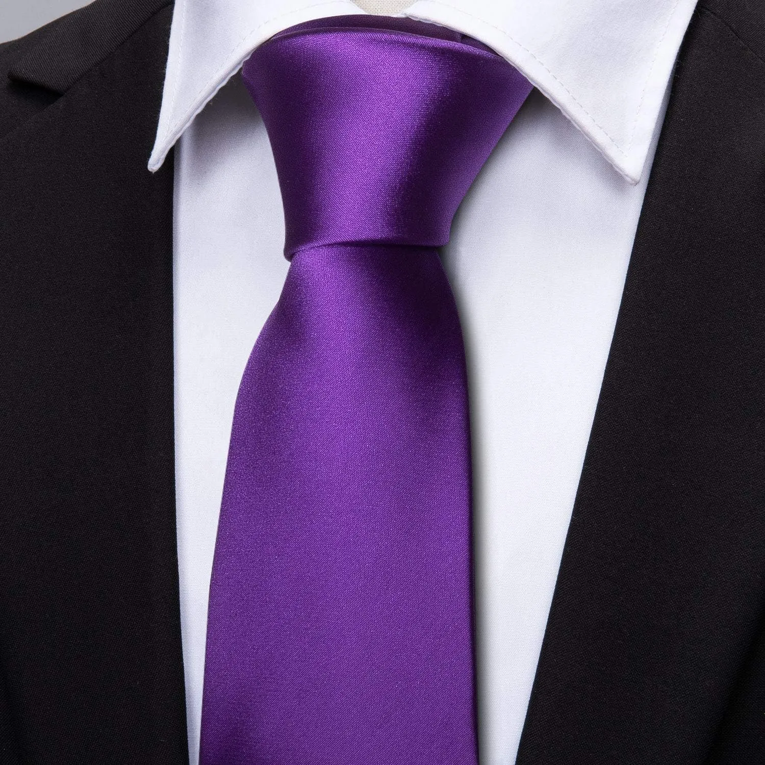 Barry.Wang Plain Men Silk Ties Extra Long Stain Necktie for Wedding Business Handkerchief Cufflinks Set Solid Colors