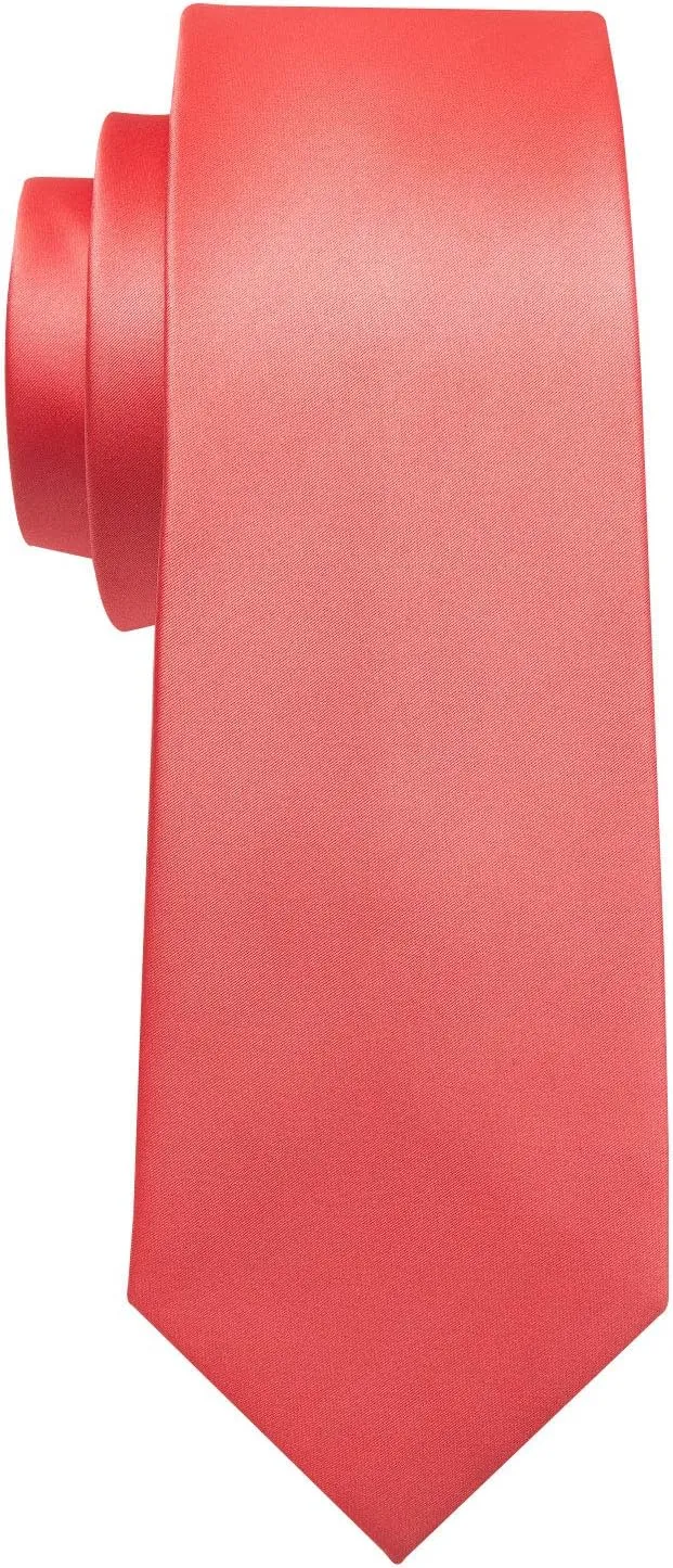 Barry.Wang Plain Men Silk Ties Extra Long Stain Necktie for Wedding Business Handkerchief Cufflinks Set Solid Colors