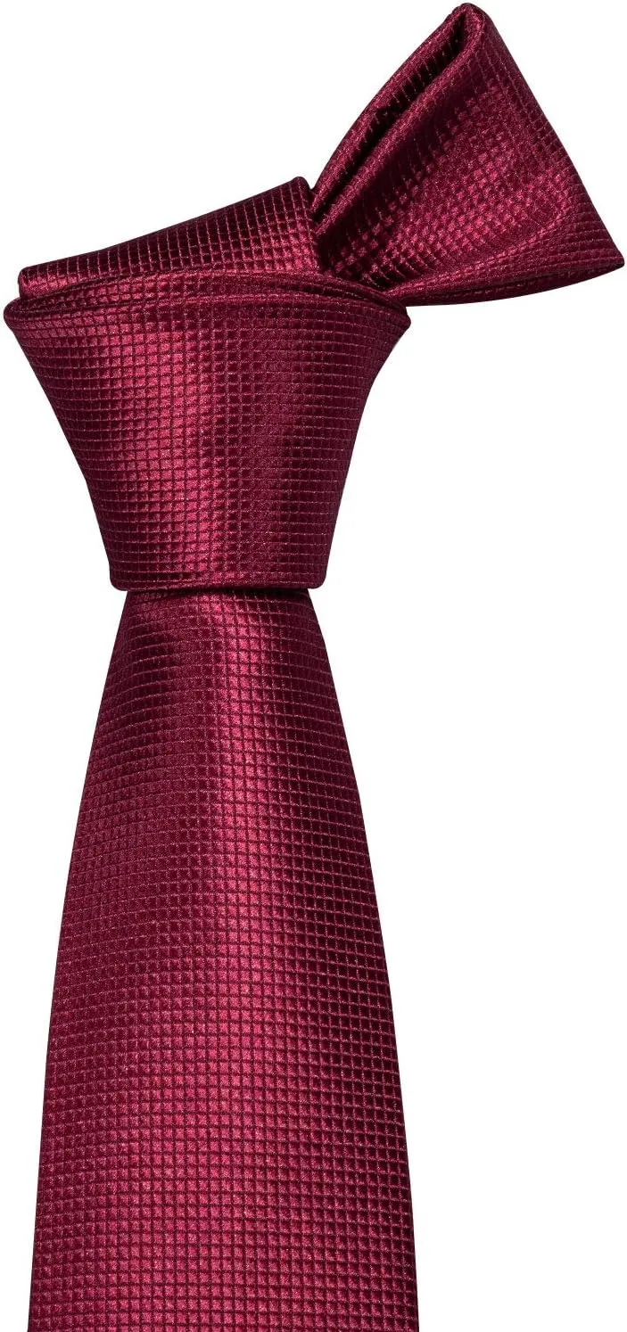 Barry.Wang Plain Men Silk Ties Extra Long Stain Necktie for Wedding Business Handkerchief Cufflinks Set Solid Colors