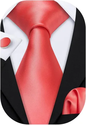 Barry.Wang Plain Men Silk Ties Extra Long Stain Necktie for Wedding Business Handkerchief Cufflinks Set Solid Colors