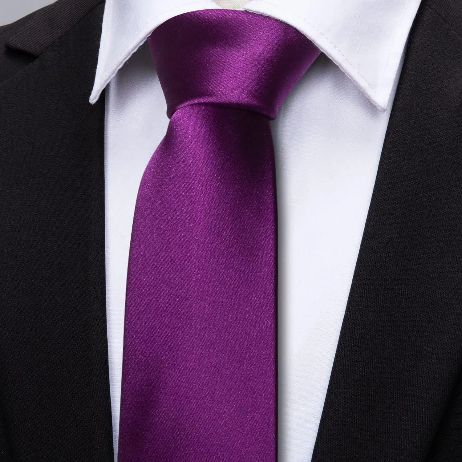 Barry.Wang Plain Men Silk Ties Extra Long Stain Necktie for Wedding Business Handkerchief Cufflinks Set Solid Colors