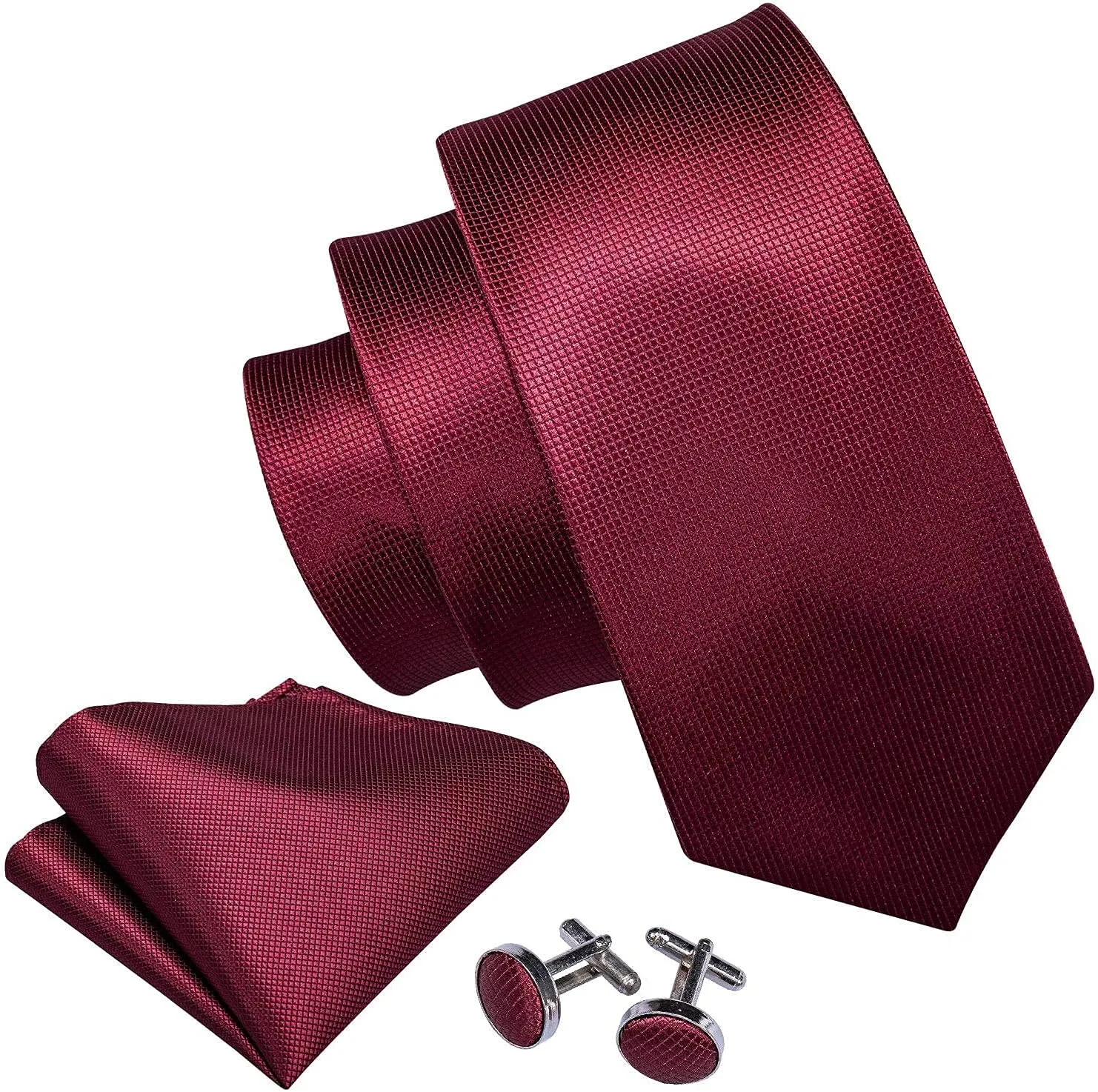 Barry.Wang Plain Men Silk Ties Extra Long Stain Necktie for Wedding Business Handkerchief Cufflinks Set Solid Colors