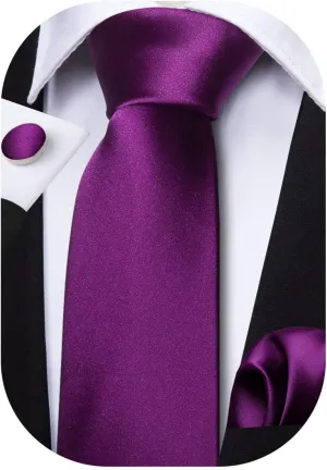 Barry.Wang Plain Men Silk Ties Extra Long Stain Necktie for Wedding Business Handkerchief Cufflinks Set Solid Colors