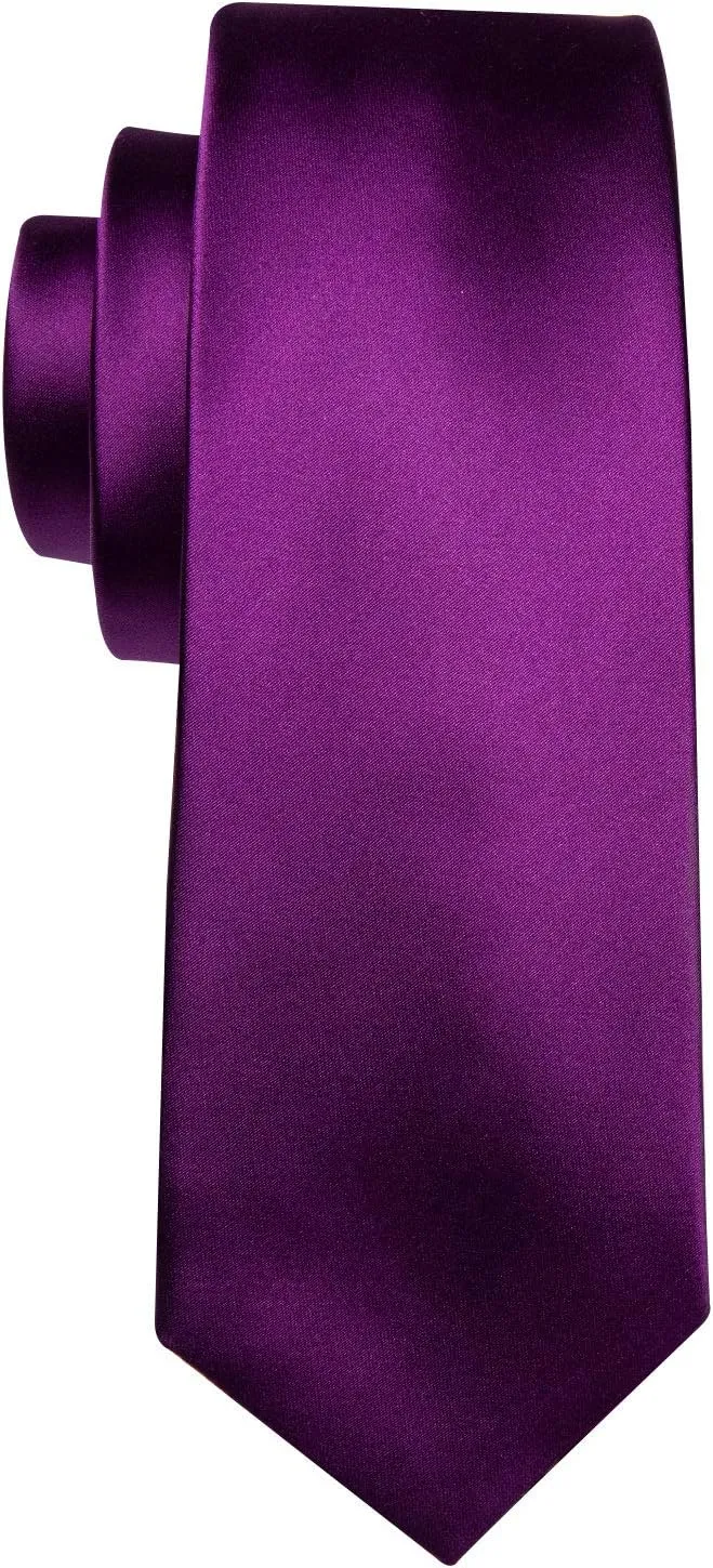 Barry.Wang Plain Men Silk Ties Extra Long Stain Necktie for Wedding Business Handkerchief Cufflinks Set Solid Colors