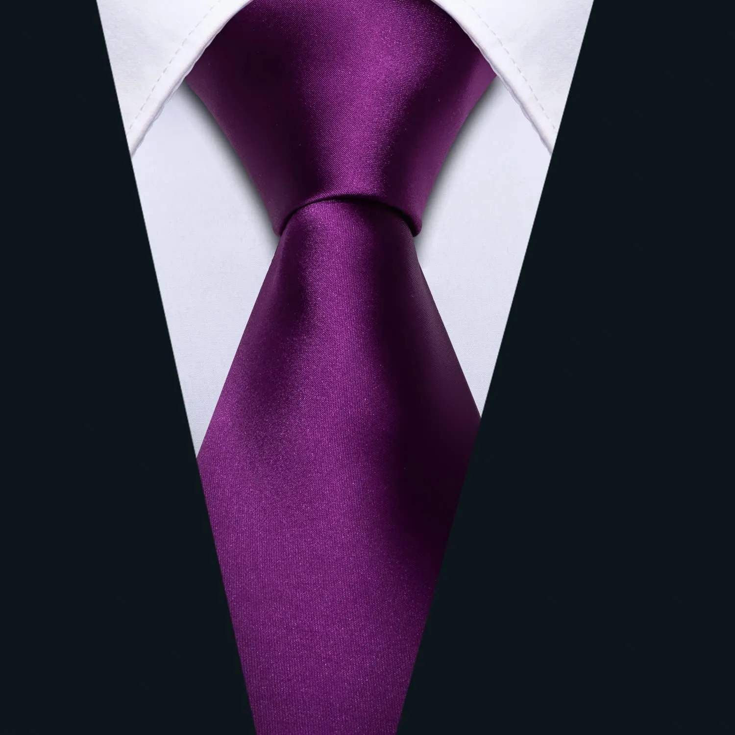 Barry.Wang Plain Men Silk Ties Extra Long Stain Necktie for Wedding Business Handkerchief Cufflinks Set Solid Colors