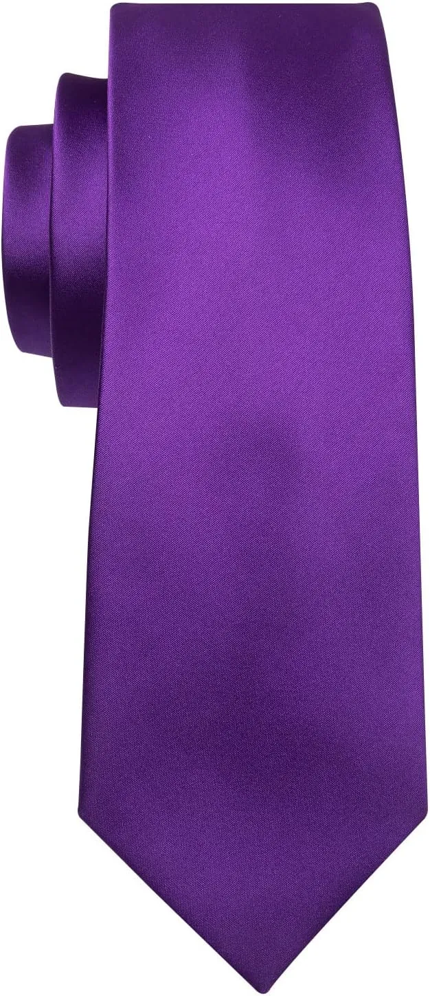 Barry.Wang Plain Men Silk Ties Extra Long Stain Necktie for Wedding Business Handkerchief Cufflinks Set Solid Colors