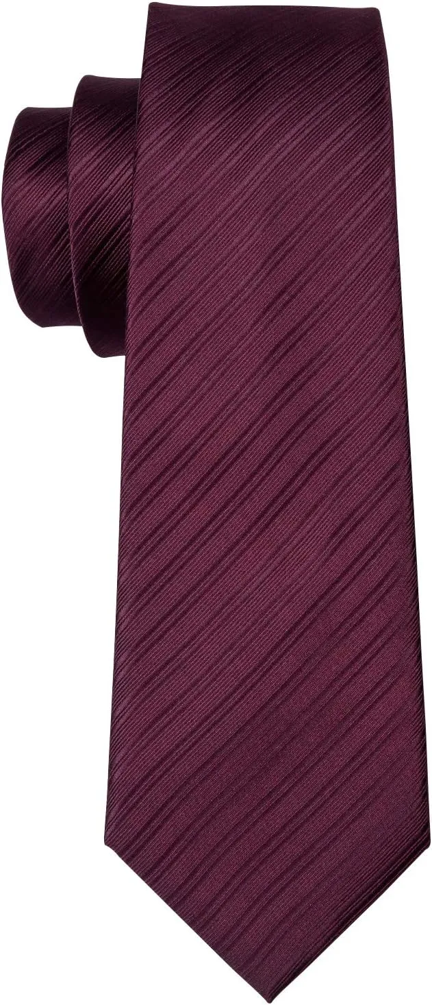 Barry.Wang Plain Men Silk Ties Extra Long Stain Necktie for Wedding Business Handkerchief Cufflinks Set Solid Colors