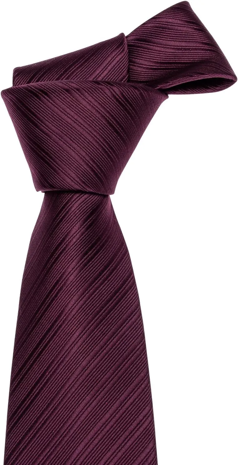 Barry.Wang Plain Men Silk Ties Extra Long Stain Necktie for Wedding Business Handkerchief Cufflinks Set Solid Colors