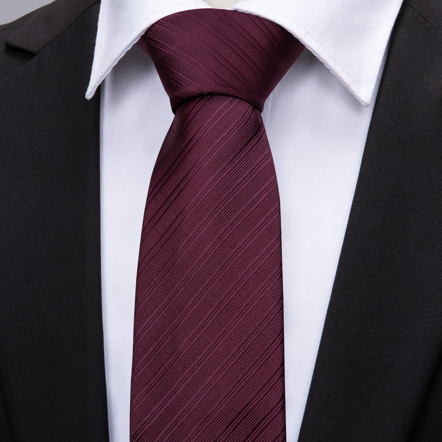 Barry.Wang Plain Men Silk Ties Extra Long Stain Necktie for Wedding Business Handkerchief Cufflinks Set Solid Colors