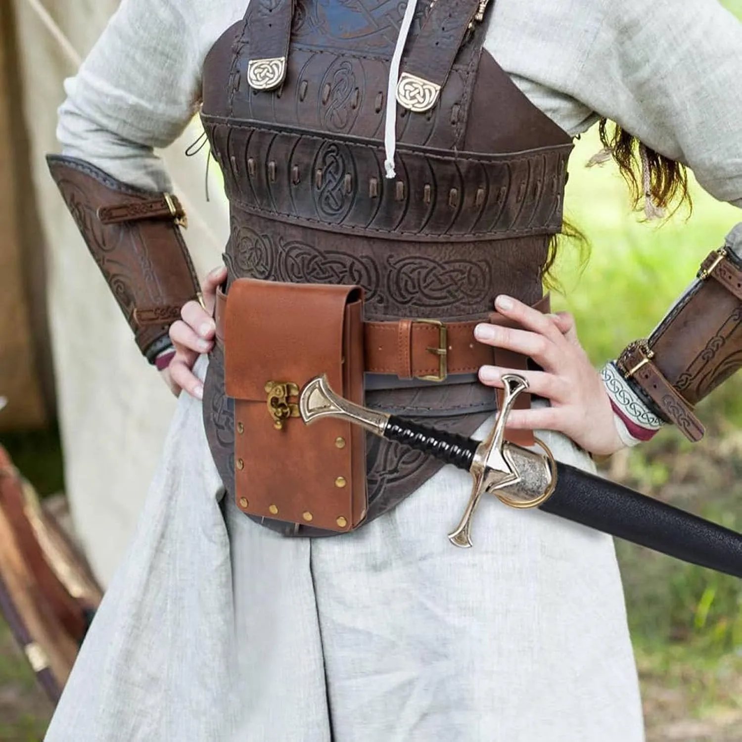 Belt Pouch Waist Bag Fanny Pack Steampunk Phone Holder Casual Medieval Renaissance Cosplay Costume Accessories (1Classic-Brown)