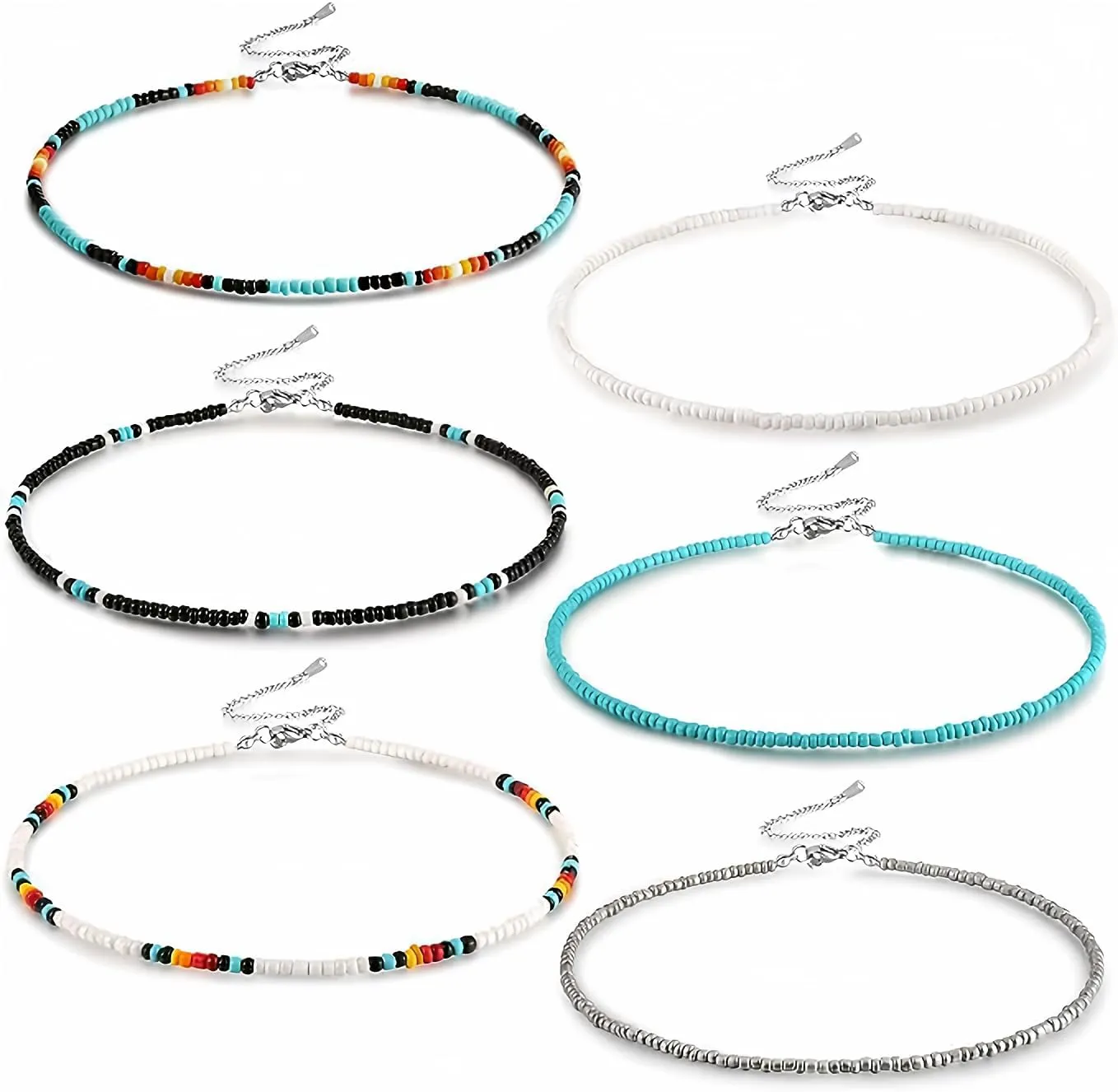 BENBIYO Western Bead Choker Necklace Set Handmade Glass Seed Bead Boho Bohemian Hippie Necklaces Jewelry