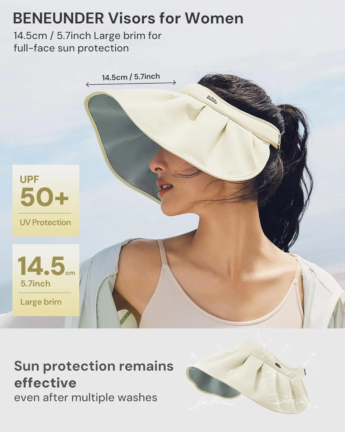 BENEUNDER Sheel Sun Hats for Women Wide Brim Foldable UV Protection UPF50  Visors for Outdoor Travel Vacation