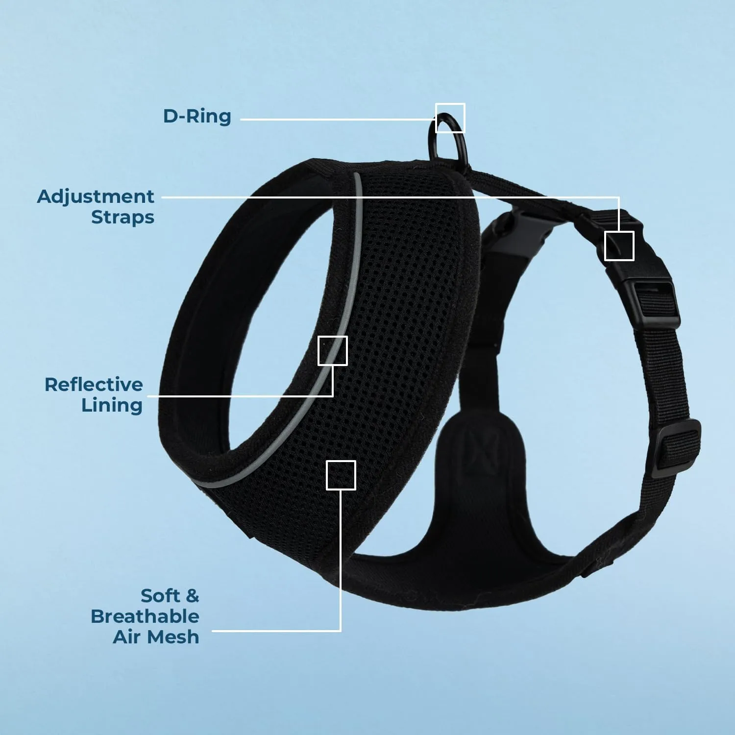Best Pet Supplies Voyager Aerolite No Pull Mesh Dog Harness, Reflective, Breathable Harness, Adjustable for Walking, Training, Running, Heavy Duty and Durable, 220 Style (Black), M (Chest: 17-21").