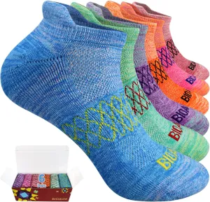 BIOAUM Womens Cotton Ankle Anti-blister Thick Cushioned Wicking Odor Resist Athletic Running Socks 6 Pairs