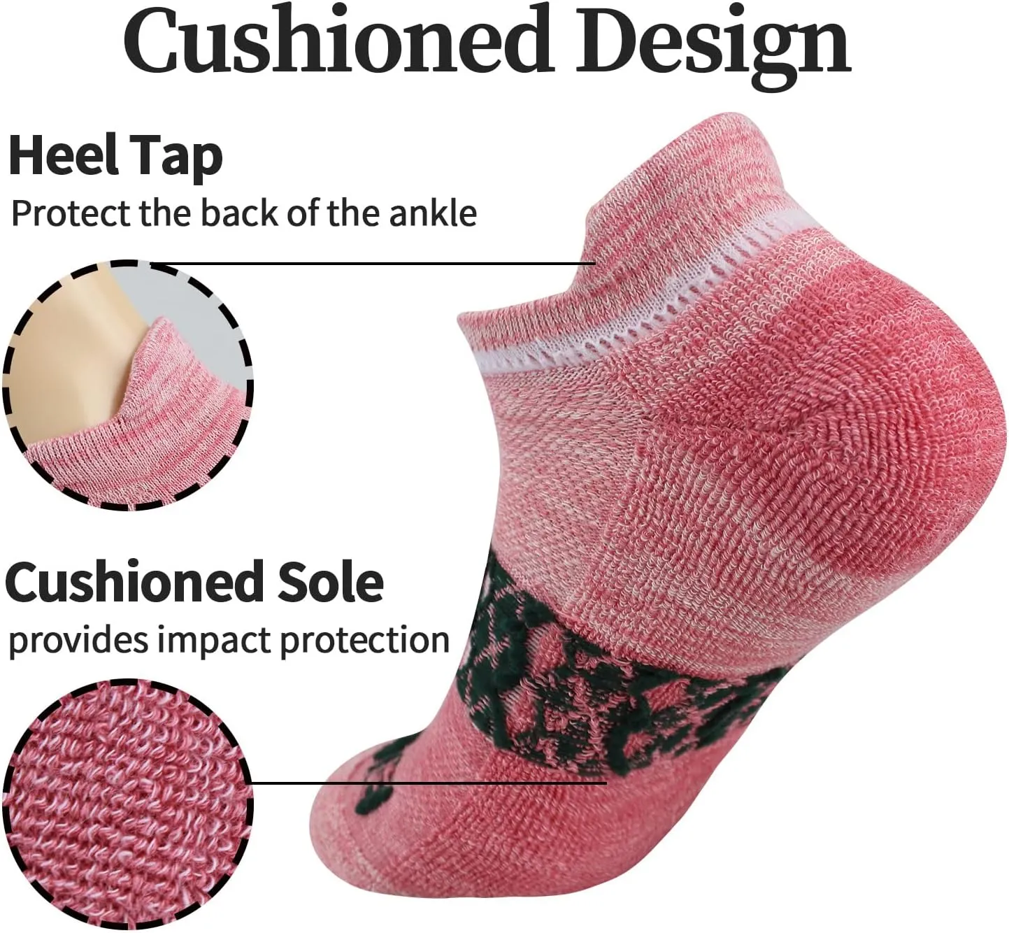BIOAUM Womens Cotton Ankle Anti-blister Thick Cushioned Wicking Odor Resist Athletic Running Socks 6 Pairs