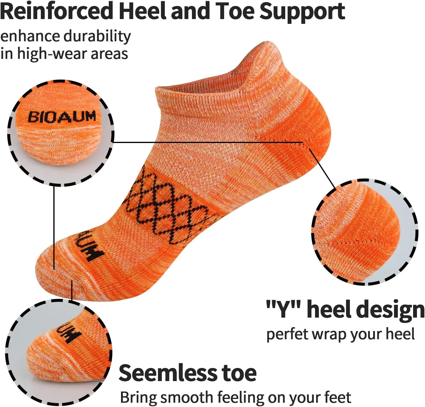 BIOAUM Womens Cotton Ankle Anti-blister Thick Cushioned Wicking Odor Resist Athletic Running Socks 6 Pairs