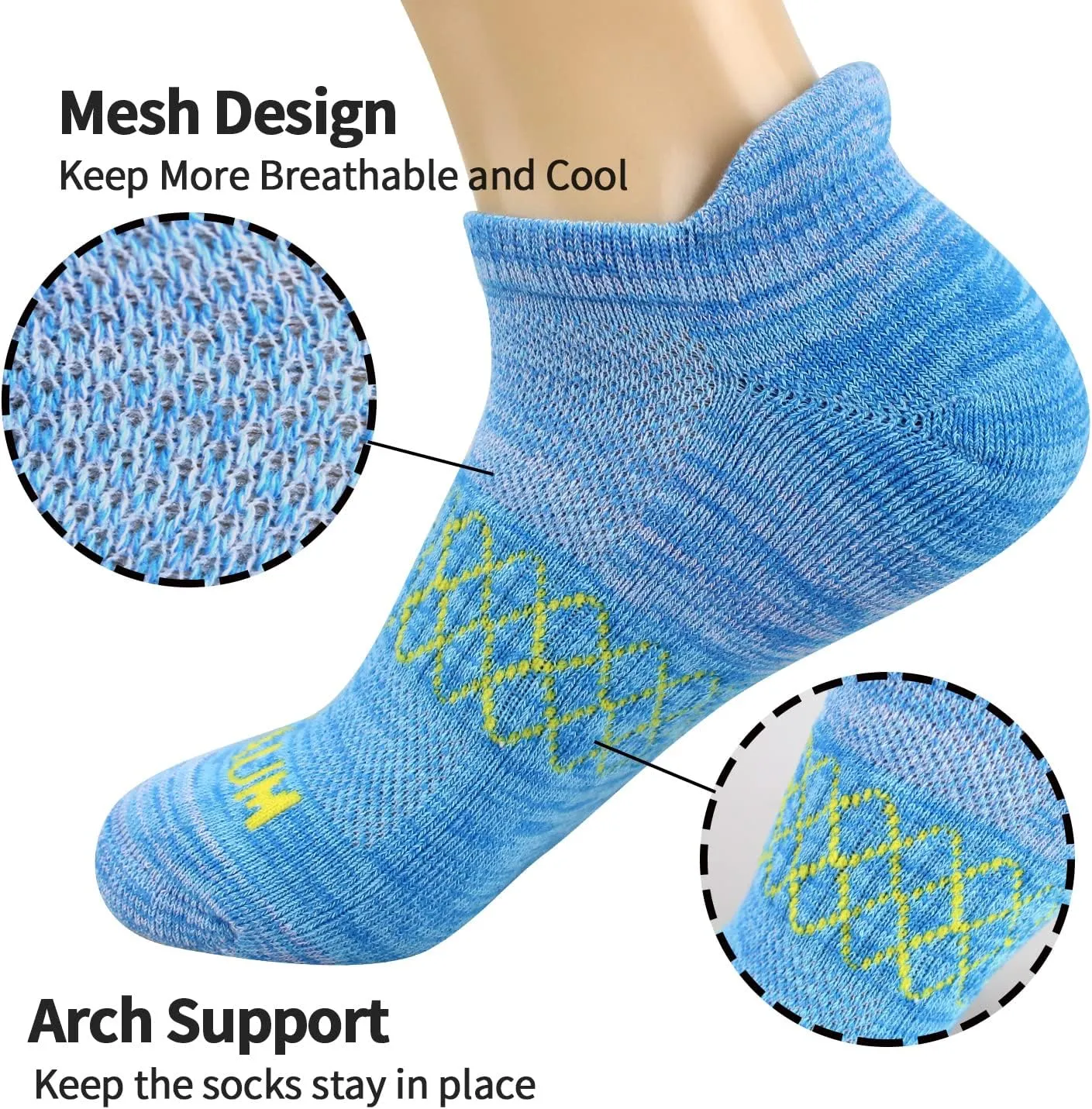 BIOAUM Womens Cotton Ankle Anti-blister Thick Cushioned Wicking Odor Resist Athletic Running Socks 6 Pairs