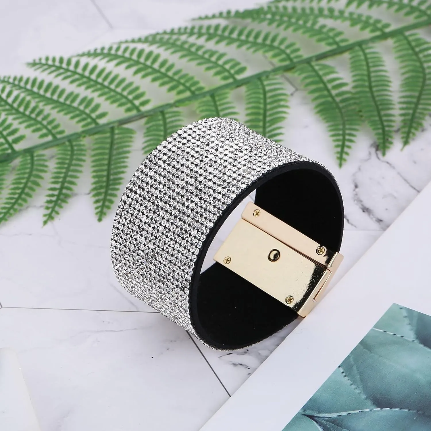 Bohemian Leather Wrap Bracelets Rhinestone Bangle Cuff Wrap Wristband Wide Edge Rhinestone Bracelet Boho Ethnic Leather Cuff Bracelet